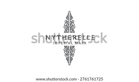 A sophisticated and symmetrical logo design featuring the text "NYTHERELLE IMPERIAL MARK" framed by intricate, ornamental flourishes on a clean white background.