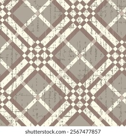 A sophisticated, textured plaid pattern in muted greys and creams, accented with warm burgundy lines.