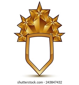 Sophisticated vector blazon with a golden star emblem, 3d polygonal glamorous design element, clear EPS 8.