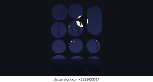 A sophisticated vector design featuring an abstract representation of a night sky complete with circles and flowing lines. The dark theme adds depth and intrigue to this modern illustration.
