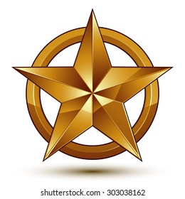 Sophisticated vector golden star emblem, 3d decorative design element, clear EPS 8.
