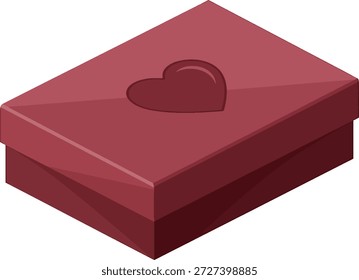 Sofisticado gráfico de Vector de una caja de regalo carmesí cerrada, con un encantador emblema del corazón en su tapa, ideal para expresar amor y afecto, disponible como una ilustración digital de alta calidad