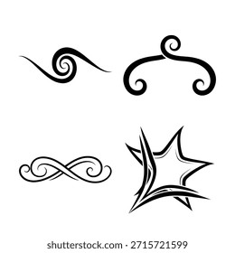 Gráficos de Vector sofisticados con remolinos y Formas de estrellas, perfectos para diseños de tatuajes y más