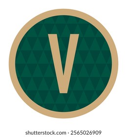 A sophisticated vector icon with a gold-outlined V letter on a green circle. The geometric triangular texture adds a luxurious and professional feel to this design.