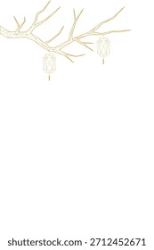 Una Ilustración vectorial sofisticada con una rama de árbol minimalista representada en un impresionante marco de alambre dorado o estilo de baja poli. 