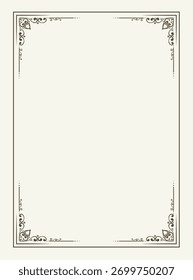 Ilustração vetorial sofisticada de um quadro retangular com intrincados floreios ornamentais gravados e desenhos de canto, perfeito para certificados ou convites.