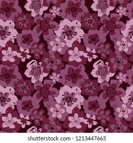 Sophisticated vector pink and burgundy floral seamless pattern background. Sober, festive and fun. Great for backgrounds, wallpapers and textures on invitations, gift wrap and sationery.