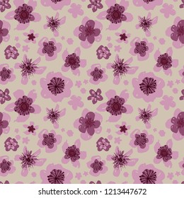 Sophisticated vector pink and burgundy floral seamless pattern background. Sober, festive and fun. Great for backgrounds, wallpapers and textures on invitations, gift wrap and sationery.