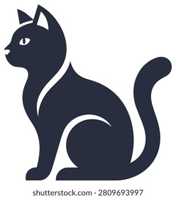 Sophisticated vector silhouette of sitting cat with sharp ears. A versatile design asset for animal imagery, modern logo creation, and pet industry branding.