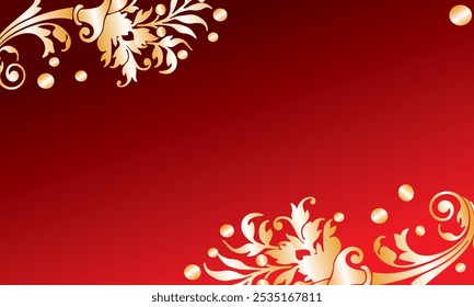 A sophisticated and visually appealing background featuring intricate gold floral patterns against a deep red backdrop.