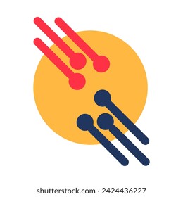 Anspruchsvolles Netz moderner Schnittstellen. Metaphorischer Knoten, abstraktes Techno-Element für modernes und retrotechnologisches Design. Einfaches Farbvektorpiktogramm auf weißem Hintergrund