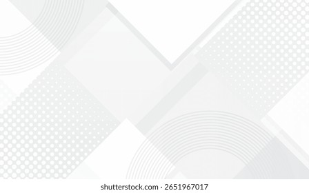 Sophisticated white background featuring geometric shapes, halftone patterns, and concentric circles creates a modern, elegant design suitable for a variety of creative projects