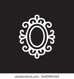 A sophisticated white frame on a black background featuring delicate swirls and an oval center perfect for adding a touch of vintage elegance to any design.