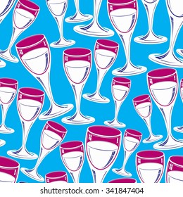 Sophisticated wine goblets continuous vector background, stylish alcohol theme pattern. Classic wineglasses, romantic rendezvous idea wallpaper.   