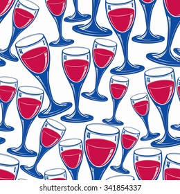 Sophisticated wine goblets continuous vector backdrop, stylish alcohol theme pattern. Classic wineglasses, romantic rendezvous idea wallpaper.   