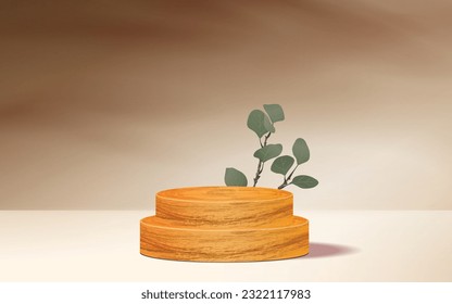 Sophisticated Wooden Podium Stand - Light Brown Background with Natural Illumination