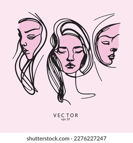 Sophistication in Design: Surreal Faces Continuous Line Drawing Depicting Minimalist Fashion and Woman's Beauty