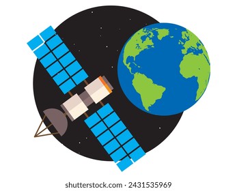 Sophistication of satellite technology and its interaction with the Earth's surface. The illustration features a visually dynamic depiction of satellites orbiting the planet.