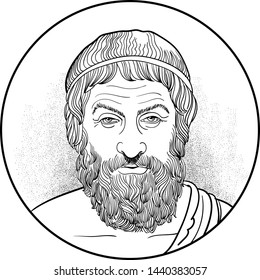 Sophocles portrait in line art illustration. He was an ancient Greek  tragedian. Vector