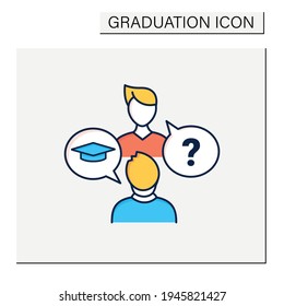 Sophomore color icon. Second-year student. Discussion between two people. Professional development. Graduation concept.Isolated vector illustration