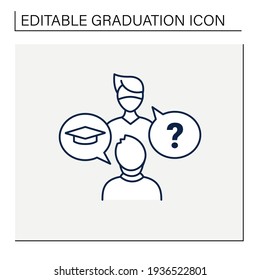 Sophomore line icon. Second-year student. Discussion between two people. Professional development. Graduation concept.Isolated vector illustration.Editable stroke