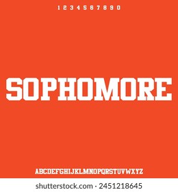 sophomore, varsity college font alphabet vector set