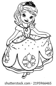 Sopia the First cartoon outline on isolated background