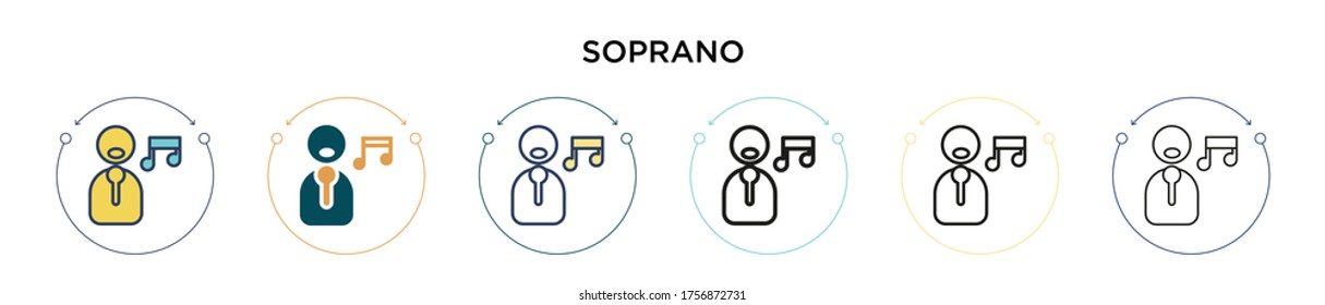 Icono de Soprano en estilo relleno, delgado, contorno y trazo. Ilustración vectorial de dos iconos de los vectores de soprano de color y negro se puede utilizar para móviles, ui, web