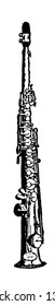 Soprano Saxophone with a higher pitch with the same fingering of a saxophone, vintage line drawing or engraving illustration.