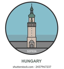 ¡Sopron! Ciudades y pueblos en Hungría. Punto de referencia plano