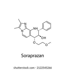 Estructura molecular soraprazana, fórmula química esquelética plana. El fármaco bloqueante de ácido potásico competitivo utilizado para el tratamiento. Ilustración vectorial.