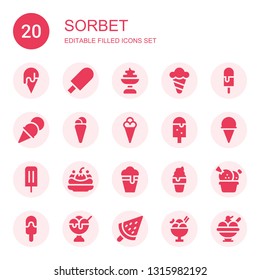 sorbet icon set. Collection of 20 filled sorbet icons included Ice cream