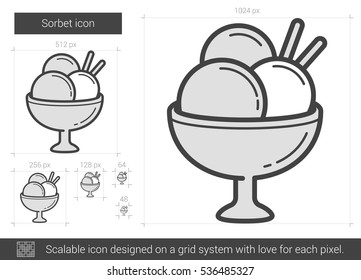 Icono de la línea vector Sorbet aislado en fondo blanco. Icono de la línea Sorbet para infografía, sitio web o aplicación. Icono escalable diseñado en un sistema de cuadrícula.