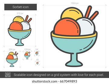 Icono de la línea vector Sorbet aislado en fondo blanco. Icono de la línea Sorbet para infografía, sitio web o aplicación. Icono escalable diseñado en un sistema de cuadrícula.