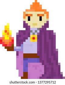 a sorcerer as fire holder (pixel icon)