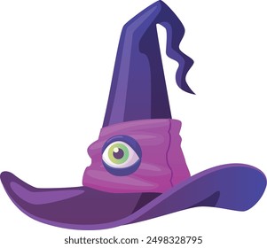 Sorcerer hat with magic eye. Cartoon witch hat isolated on white background