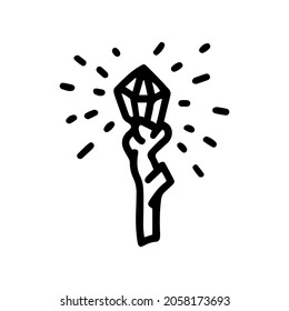 sorcerer staff line vector doodle simple icon