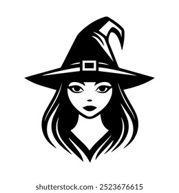 sorceress icon or modern line symbol. Vector line art and icon design with bold outline. Black and white Pixel Perfect minimalistic symbol isolated white background. Silhouette simple thin sign