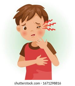  Sore Eyes. The boy is sick, Sick person and feeling bad. Cartoons showing negative gestures and feelings. The child is a patient. Cartoon vector illustration.
