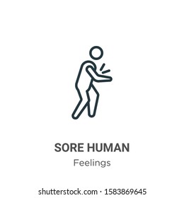 Sore human outline vector icon. Thin line black sore human icon, flat vector simple element illustration from editable feelings concept isolated on white background