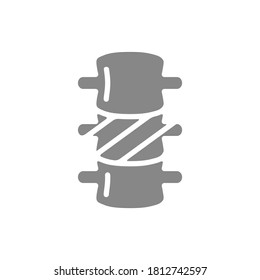 Sore human spine grey icon. Osteochondrosis symbol