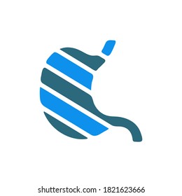 Sore human stomach colored icon. Abdominal Distention, infected organ, stomach ulcer symbol
