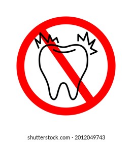 sore molar tooth icon with red prohibition symbol.