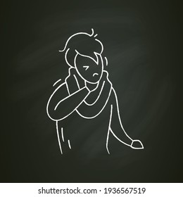 Sore throat chalk icon.Allergy and influenza symptom.Health problem.Isolated vector illustration on chalkboard