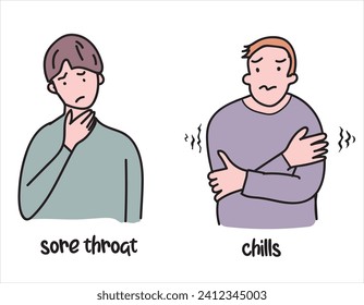 Sore Throat and Chills illness hand drawing vector illustration