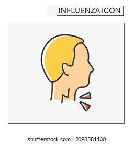 Sore Throat Color Icon. Pain From Swallowing Or Talking, Difficulty Swallowing, Irritation. Pharyngitis. Healthcare. Influenza Concept. Isolated Vector Illustration