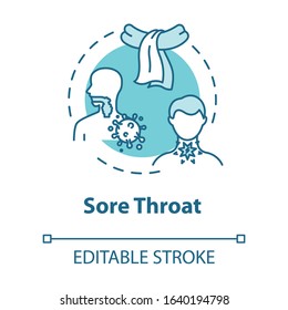 Sore throat concept icon. Pain in glands. Respiratory illness. Contagious disease. Flu infection idea thin line illustration. Vector isolated outline RGB color drawing. Editable stroke