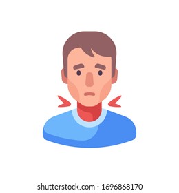 Sore throat flat illustration. Man having a cold