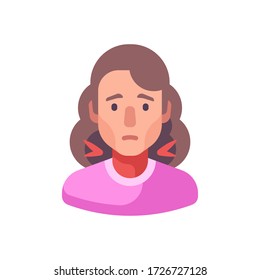 Sore throat flat illustration. Woman having a cold