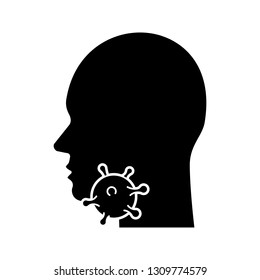 Sore throat glyph icon. Silhouette symbol. Glands, tonsils, pharynx inflammation. Pharyngitis. Throat virus infection. Influenza epidemics. Negative space. Vector isolated illustration